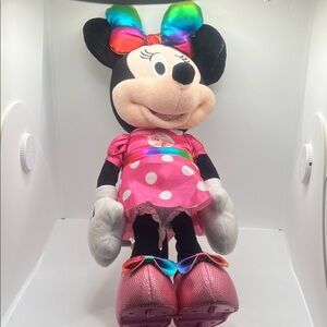Disney Minnie Mouse Plush with Rainbow Bow and Pink Dress